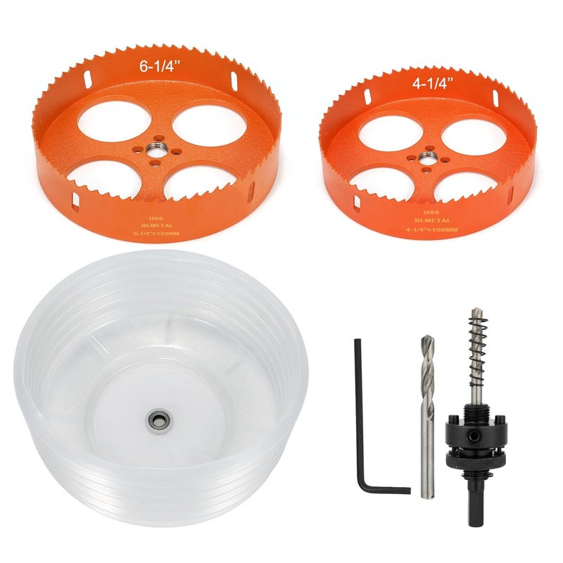 Genubi Industry 6.25 Inch 4.25 Inch Hole Saw for Recessed Lights, 6 1/4 & 4 1/4 Hole Saw with Dust Bowl Catcher for 6 Inch Led Recessed Lighting 4 Inch, Bi-Metal Wood Drywall Hole Cutter - Image 1